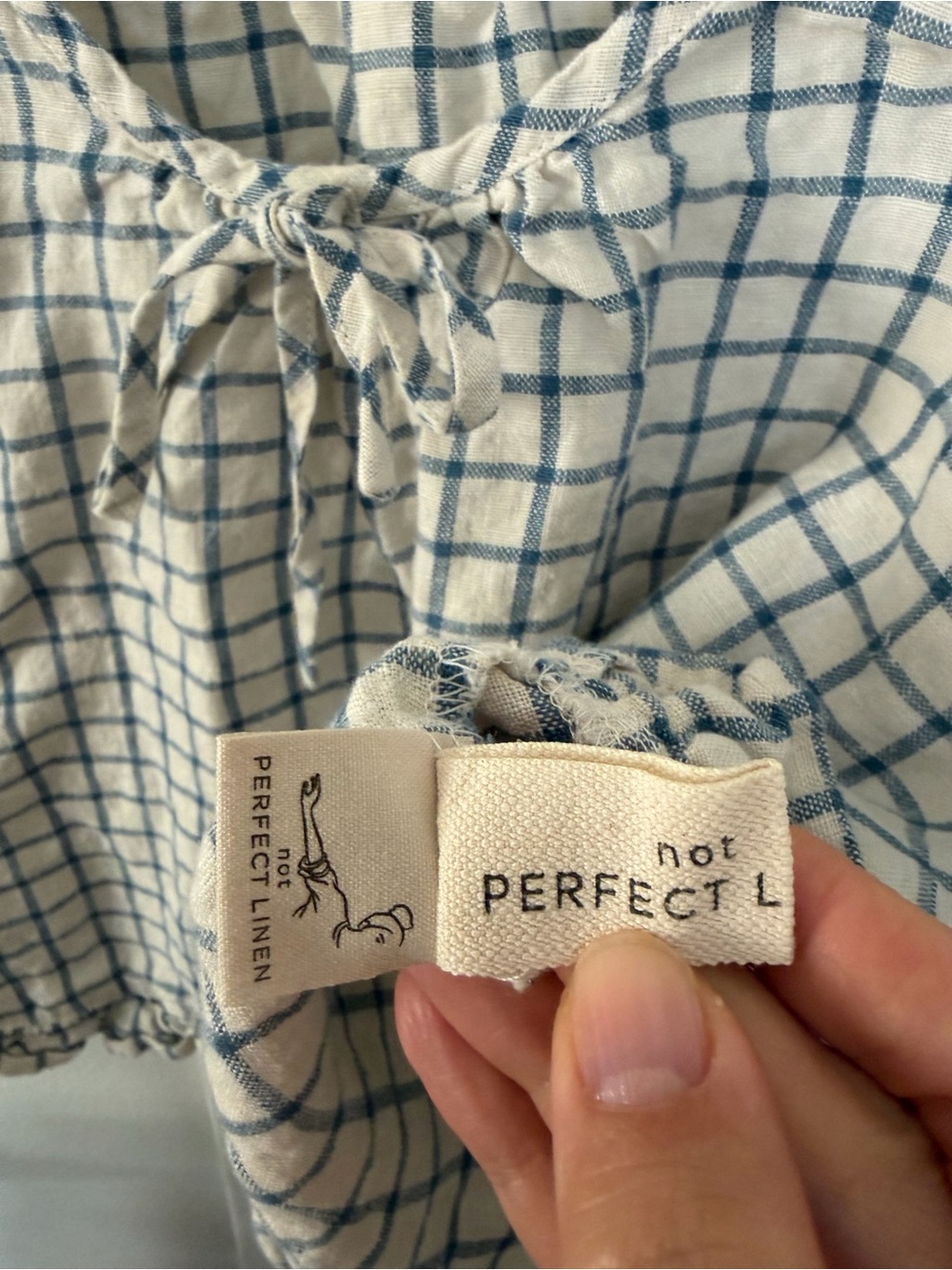 Not Perfect Linen, Berry Linen Blouse, Indigo Grid, Medium - Picture 4 of 4